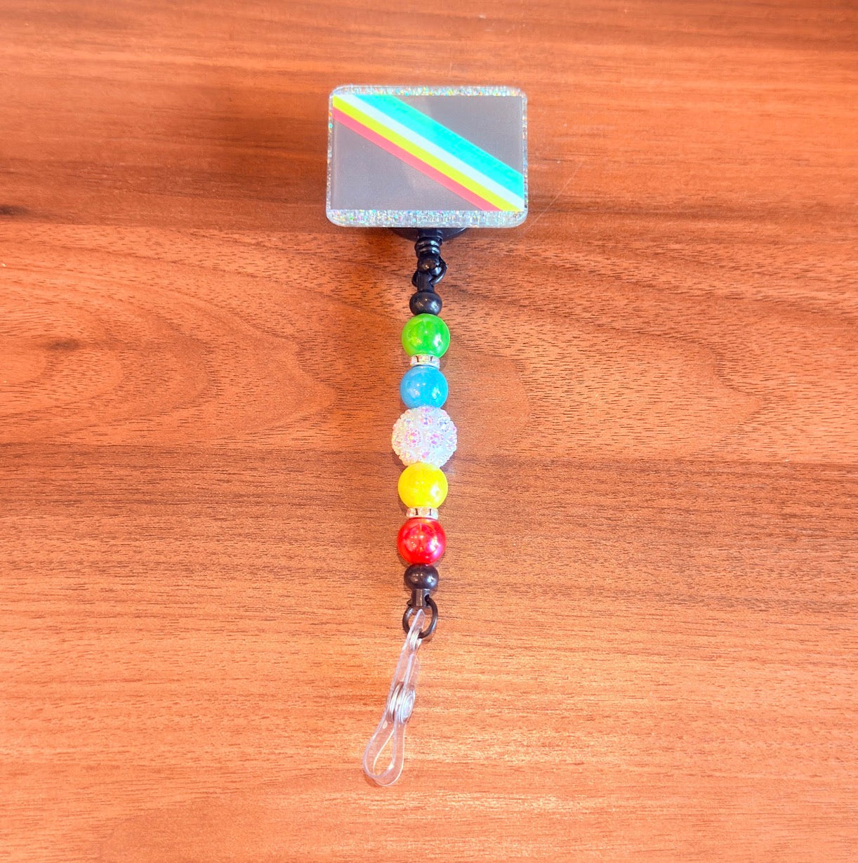 Disability Pride Acrylic Beaded Badge Reel - Interchangeable ID Clip