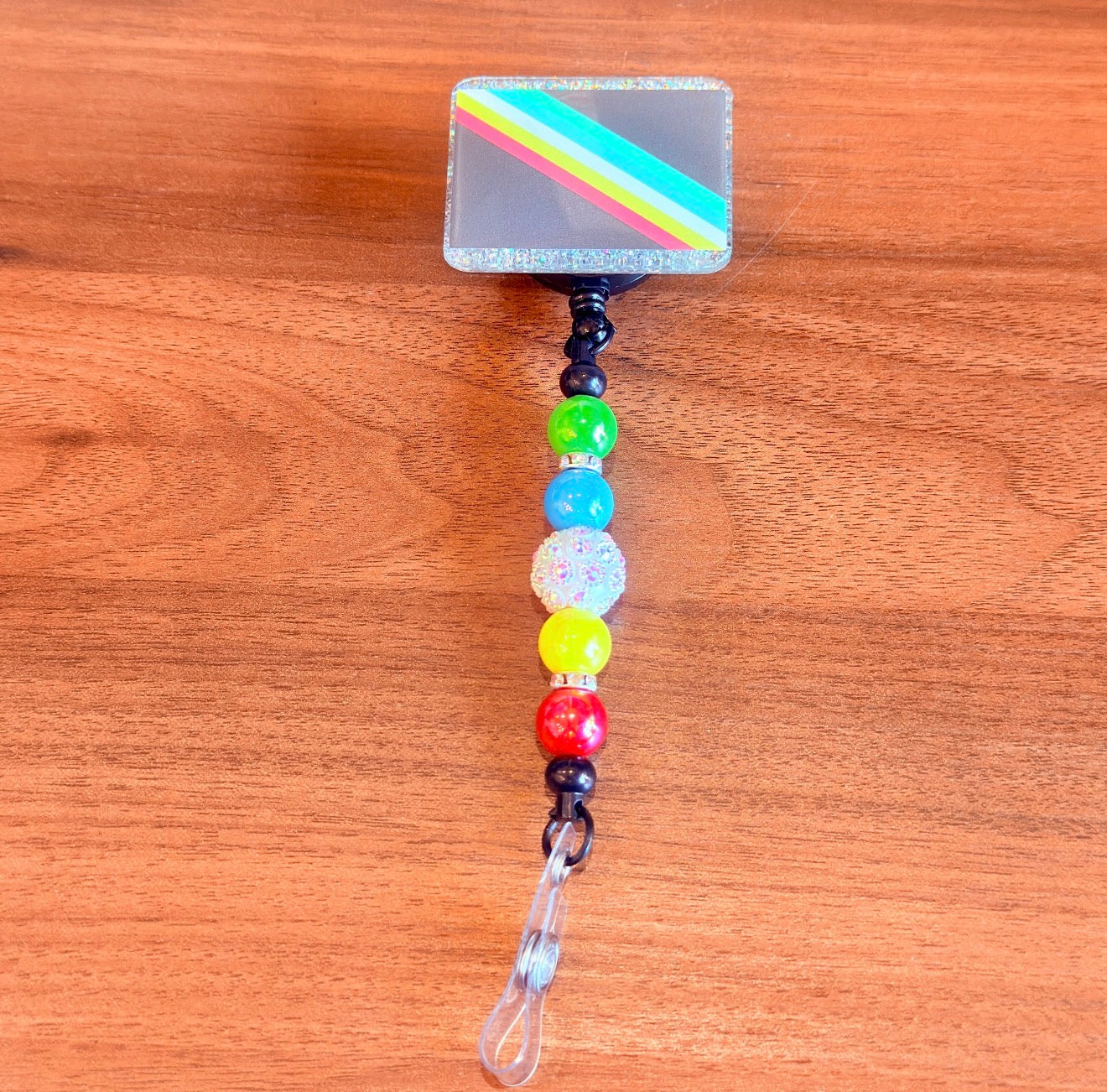 Disability Pride Acrylic Beaded Badge Reel - Interchangeable ID Clip