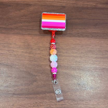 Lesbian Pride Acrylic Beaded Badge Reel - LGBT Interchangeable ID Clip