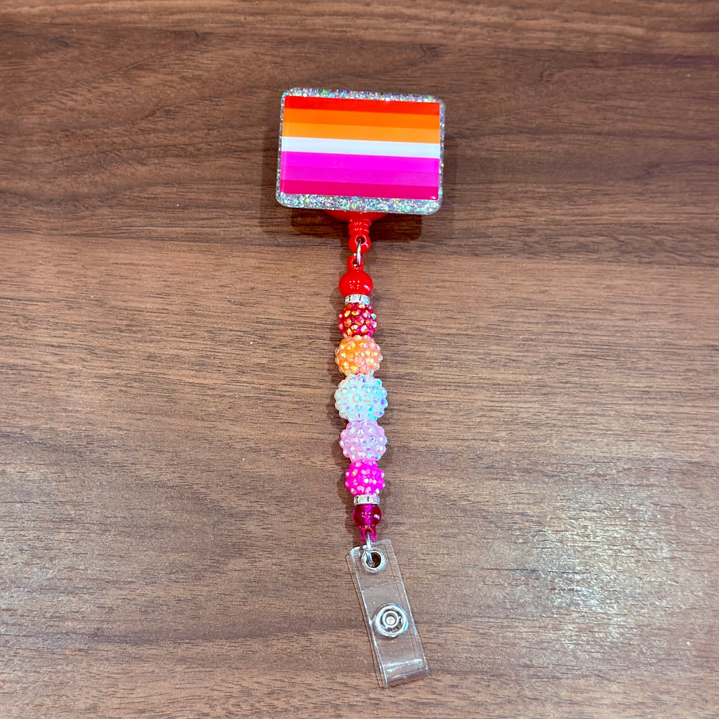 Lesbian Pride Acrylic Beaded Badge Reel - LGBT Interchangeable ID Clip