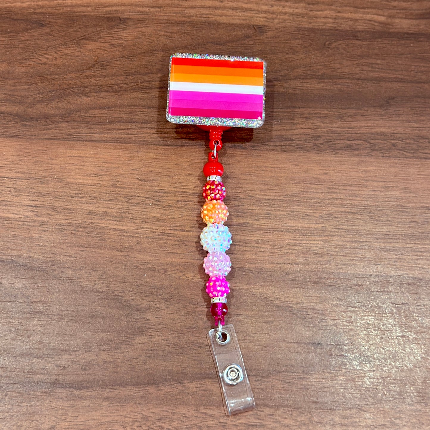 Lesbian Pride Acrylic Beaded Badge Reel - LGBT Interchangeable ID Clip