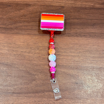 Lesbian Pride Acrylic Beaded Badge Reel - LGBT Interchangeable ID Clip