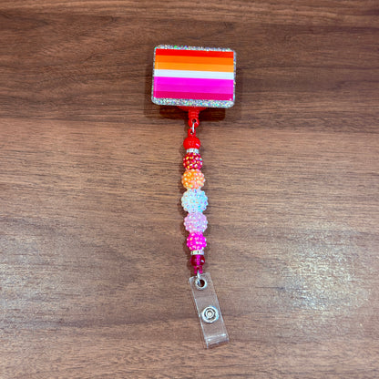 Lesbian Pride Acrylic Beaded Badge Reel - LGBT Interchangeable ID Clip
