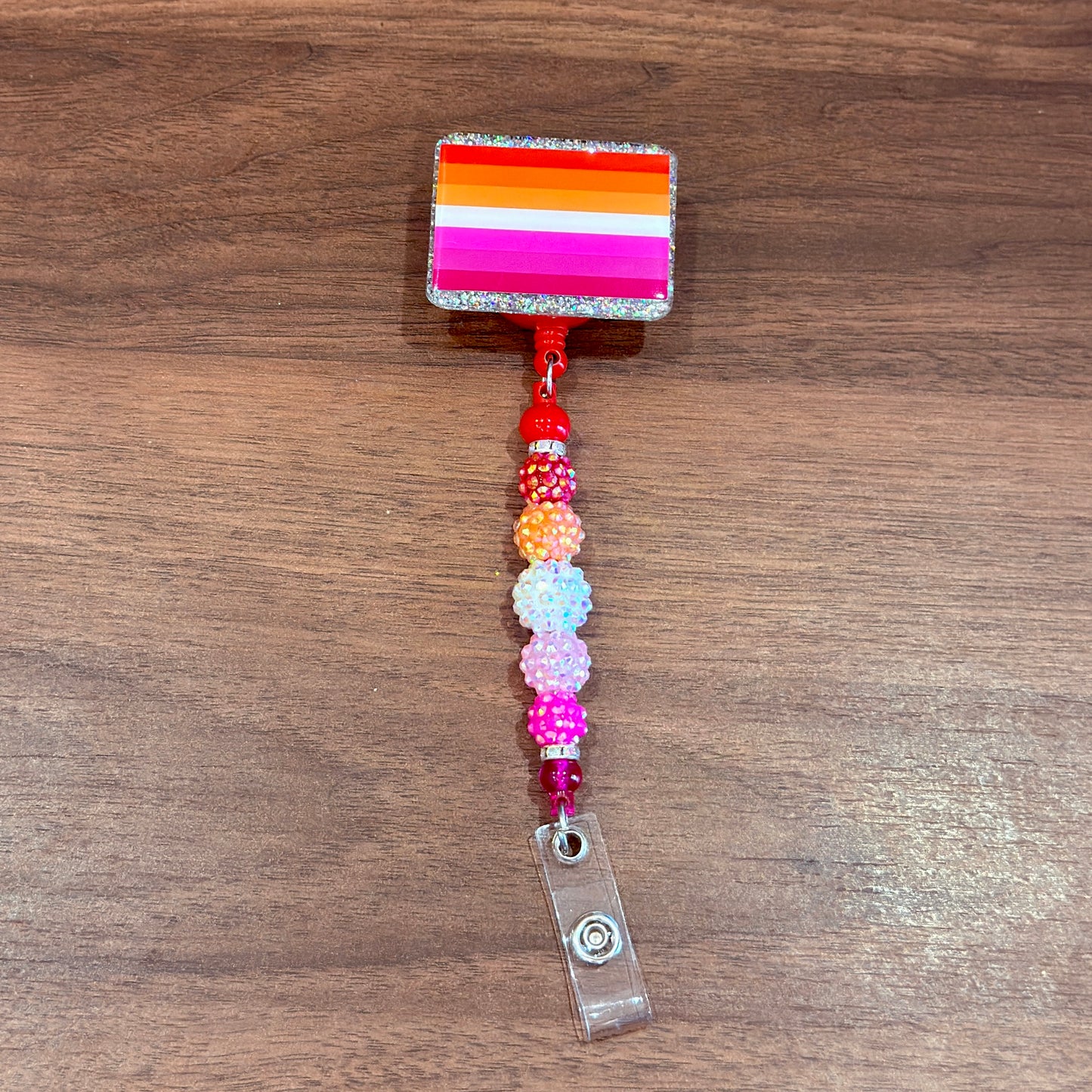 Lesbian Pride Acrylic Beaded Badge Reel - LGBT Interchangeable ID Clip