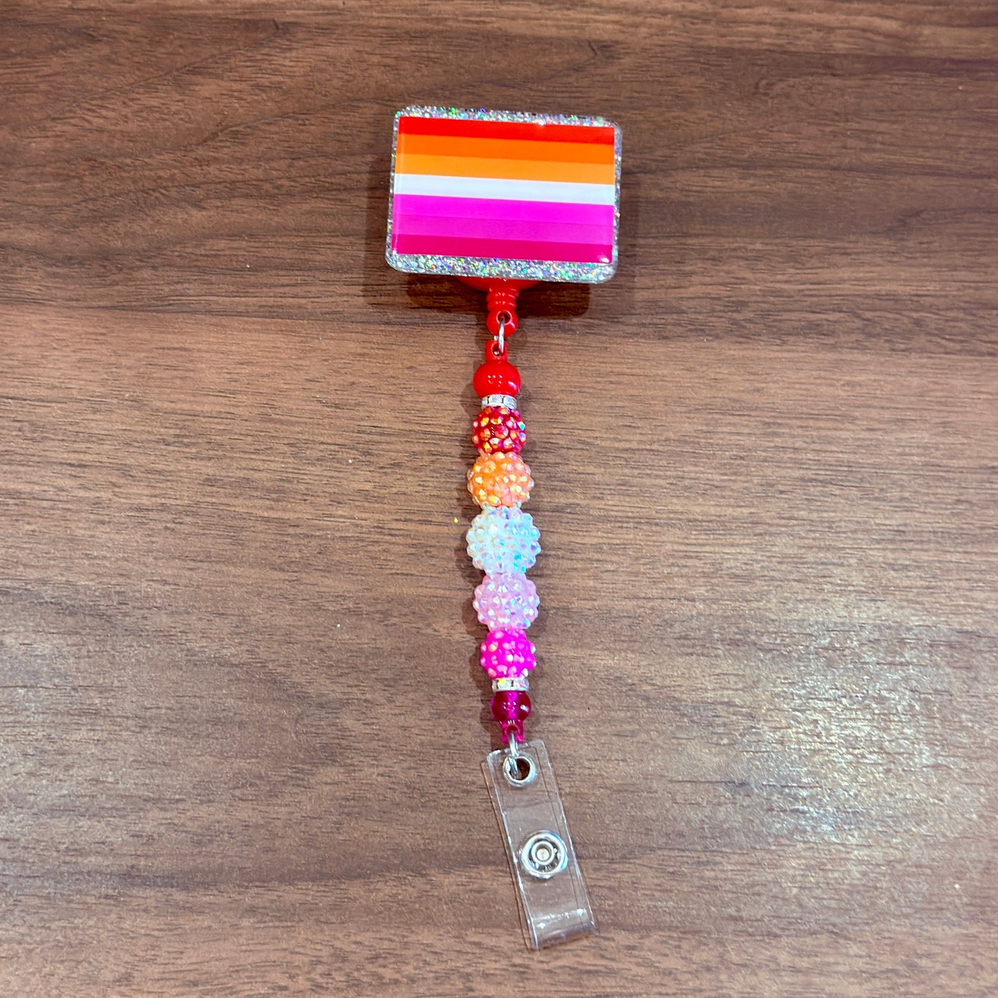 Lesbian Pride Acrylic Beaded Badge Reel - LGBT Interchangeable ID Clip