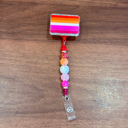 Lesbian Pride Acrylic Beaded Badge Reel - LGBT Interchangeable ID Clip