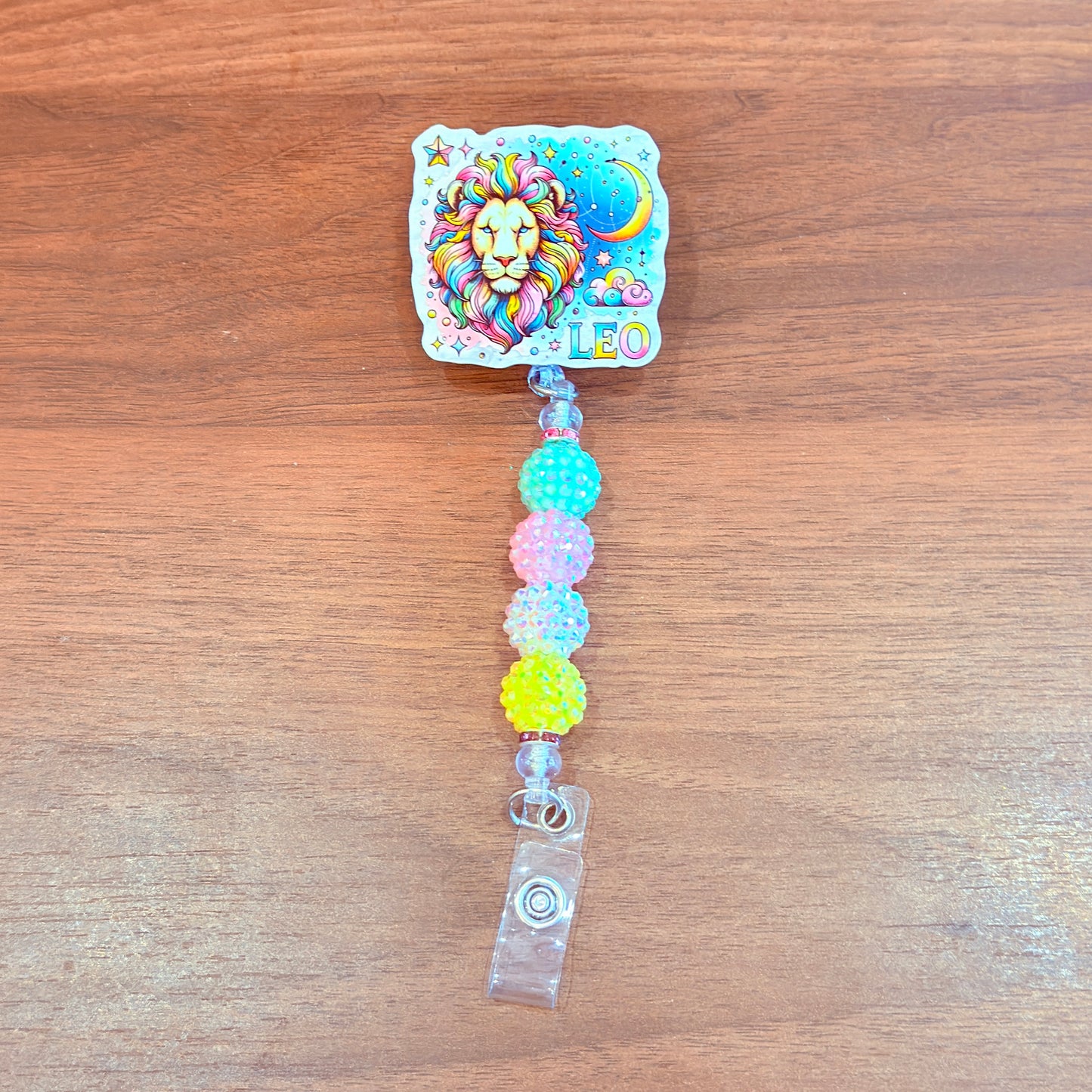 Leo Zodiac Rhinestone Badge Reel – Acrylic Beaded ID Holder | Swivel Alligator Clip | Retractable Nurse, Teacher & Office Badge Reel