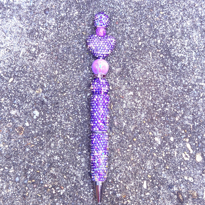 Lavender Rhinestone Bling Beaded Pen - Glam Stationery
