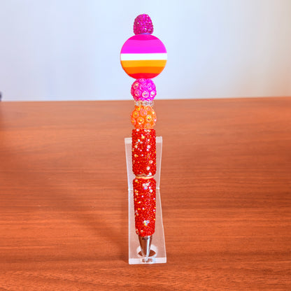 Lesbian Pride Rhinestone Beaded Pen | Super Sparkly Retractable Pen