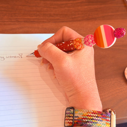 Lesbian Pride Rhinestone Beaded Pen | Super Sparkly Retractable Pen