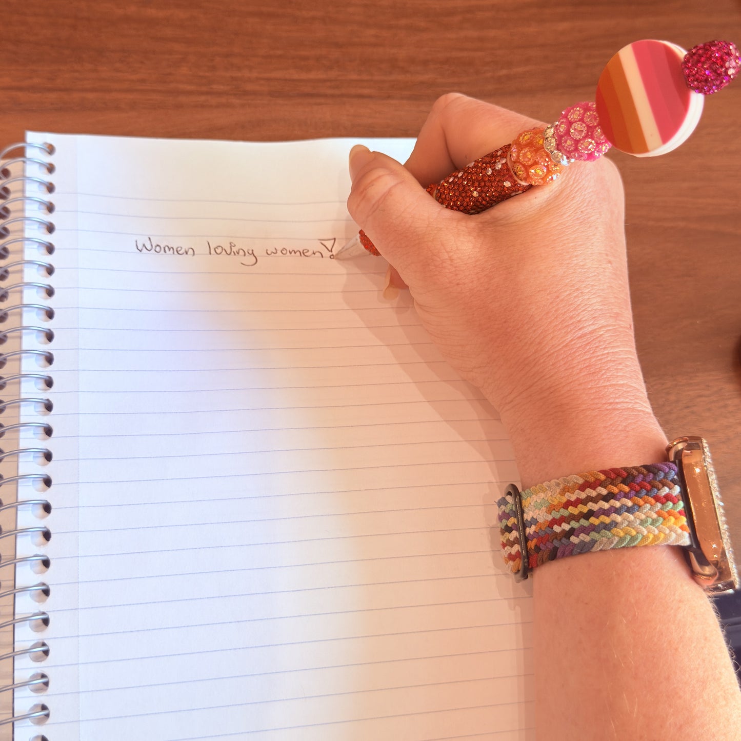 Lesbian Pride Rhinestone Beaded Pen | Super Sparkly Retractable Pen