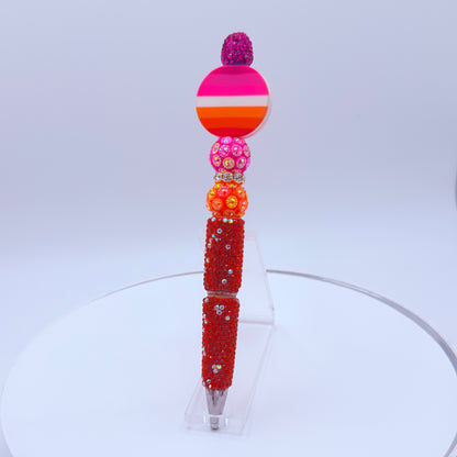 Lesbian Pride Rhinestone Beaded Pen | Super Sparkly Retractable Pen