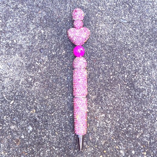Pink Rhinestone Bling Beaded Pen - Glam Stationery