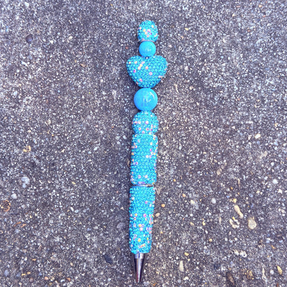 Light Blue Rhinestone Bling Beaded Pen - Glam Stationery