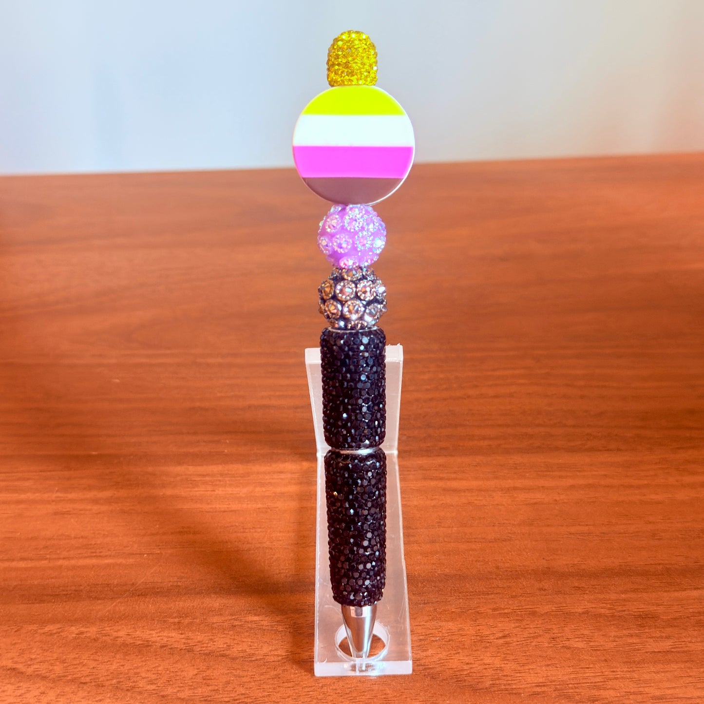 Nonbinary Pride Rhinestone Beaded Pen | Super Sparkly Retractable Pen