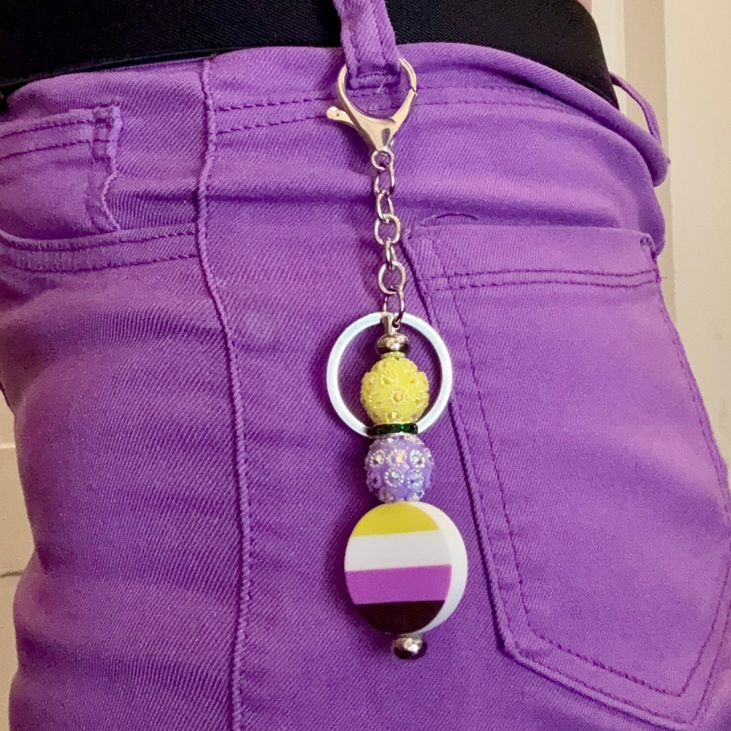 Nonbinary Pride Beaded Keychain/Bag Charm - LGBTQIA+ Gift