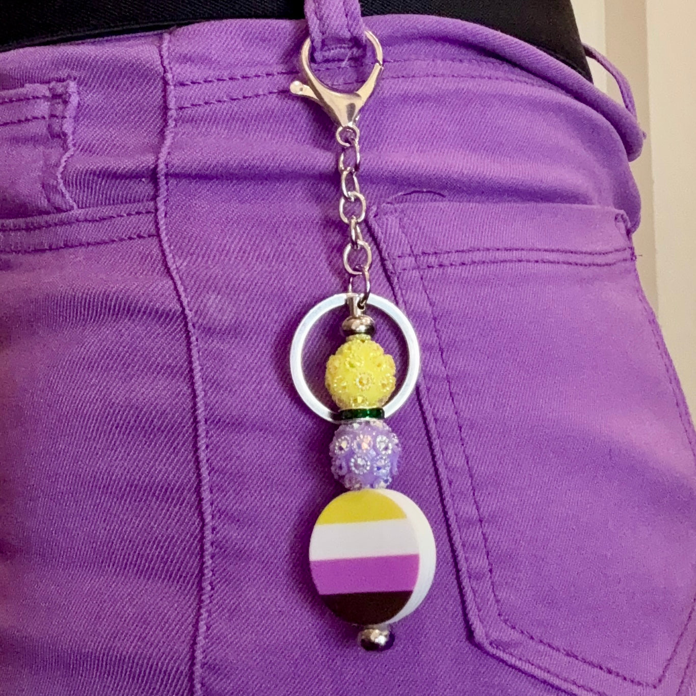 Nonbinary Pride Beaded Keychain/Bag Charm - LGBTQIA+ Gift