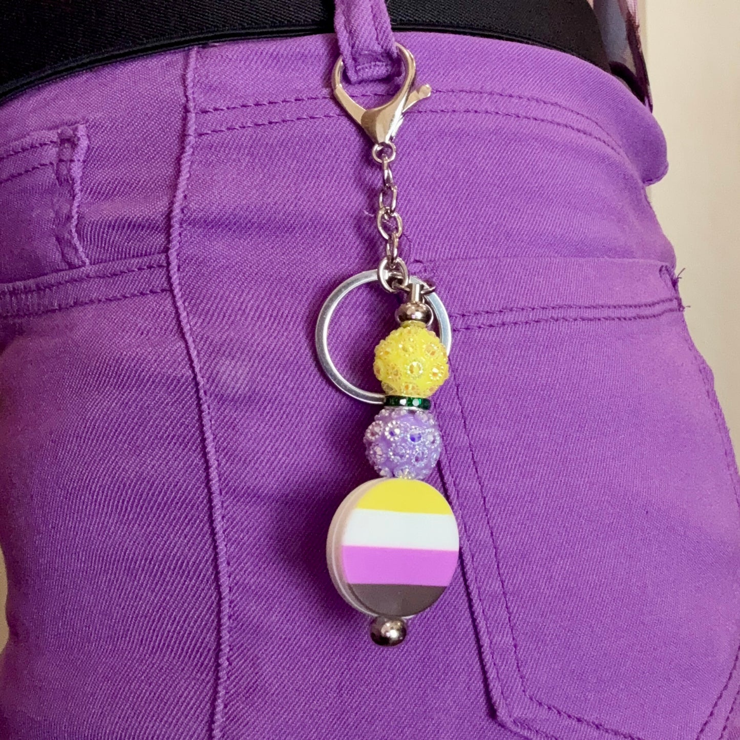 Nonbinary Pride Beaded Keychain/Bag Charm - LGBTQIA+ Gift