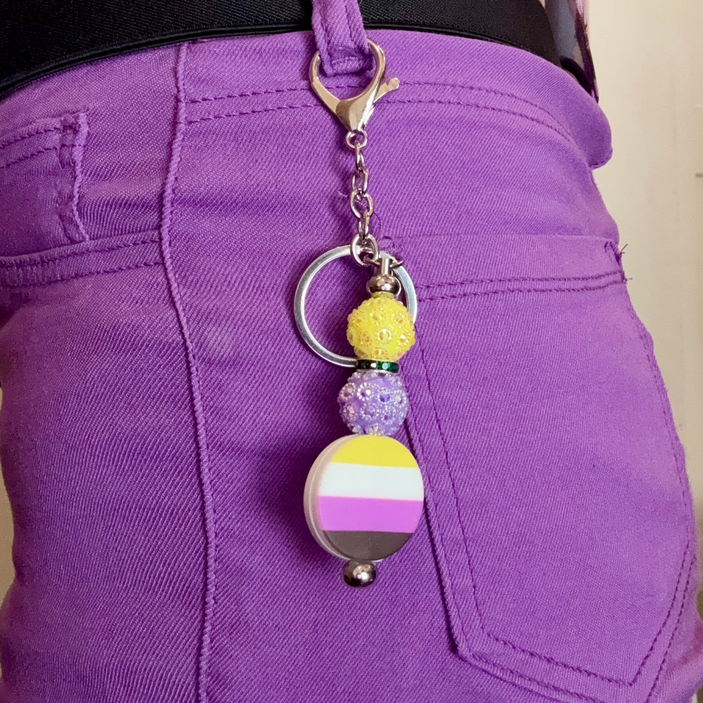 Nonbinary Pride Beaded Keychain/Bag Charm - LGBTQIA+ Gift