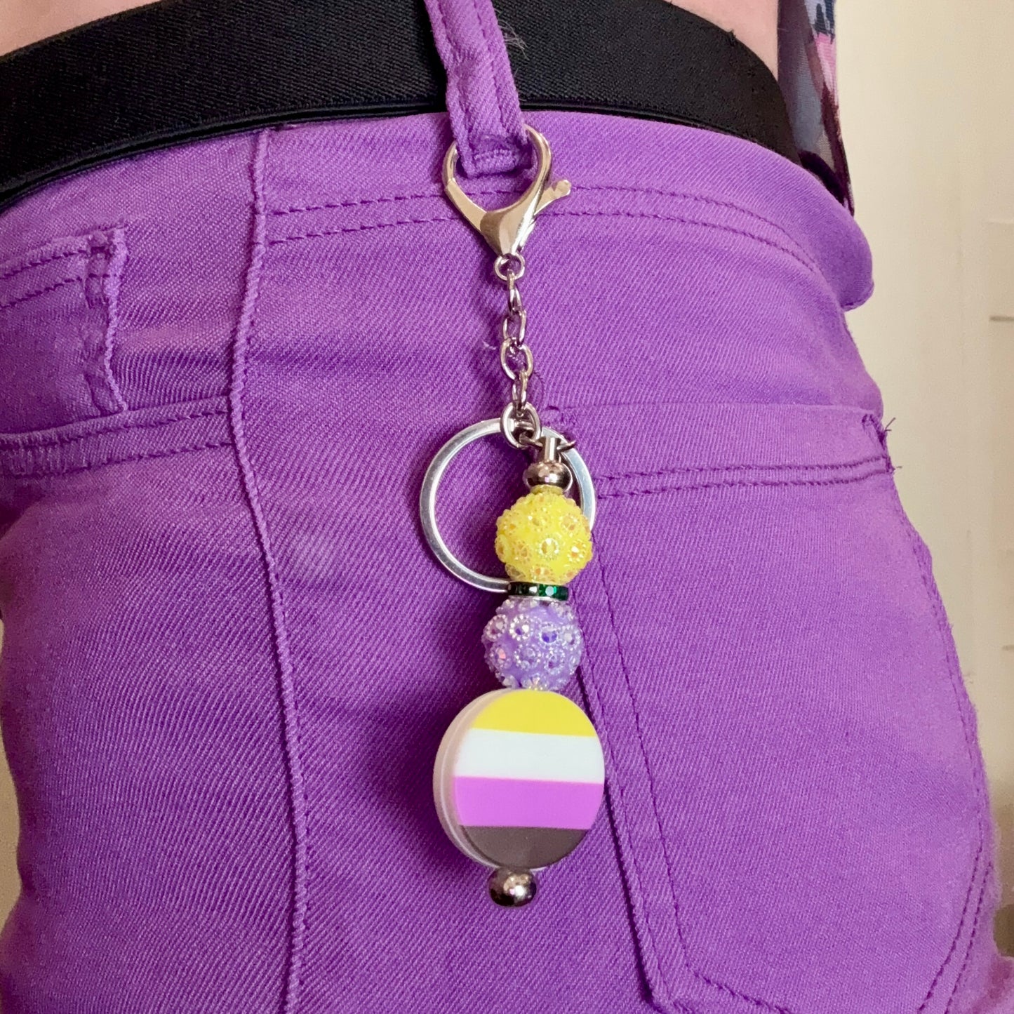 Nonbinary Pride Beaded Keychain/Bag Charm - LGBTQIA+ Gift