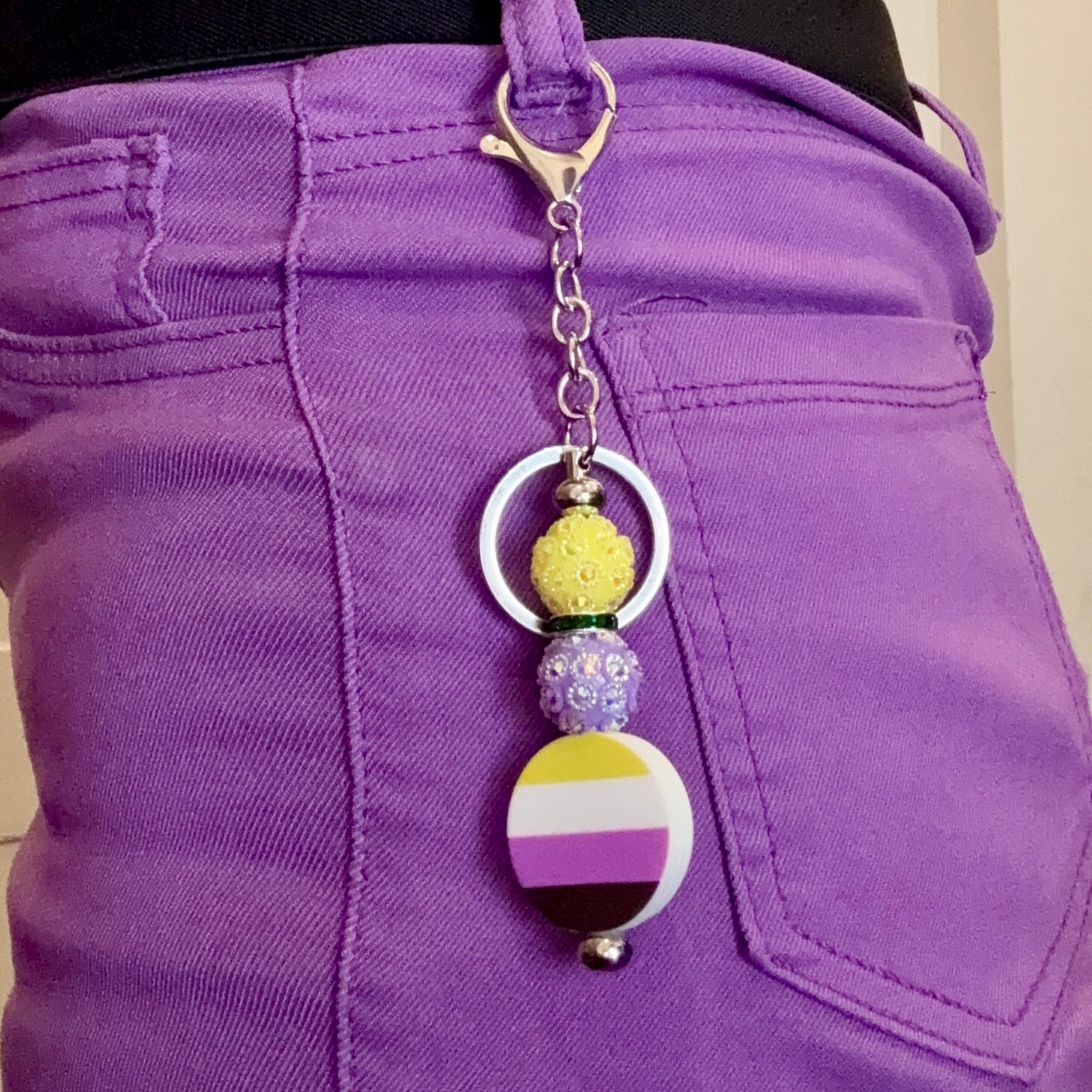 Nonbinary Pride Beaded Keychain/Bag Charm - LGBTQIA+ Gift