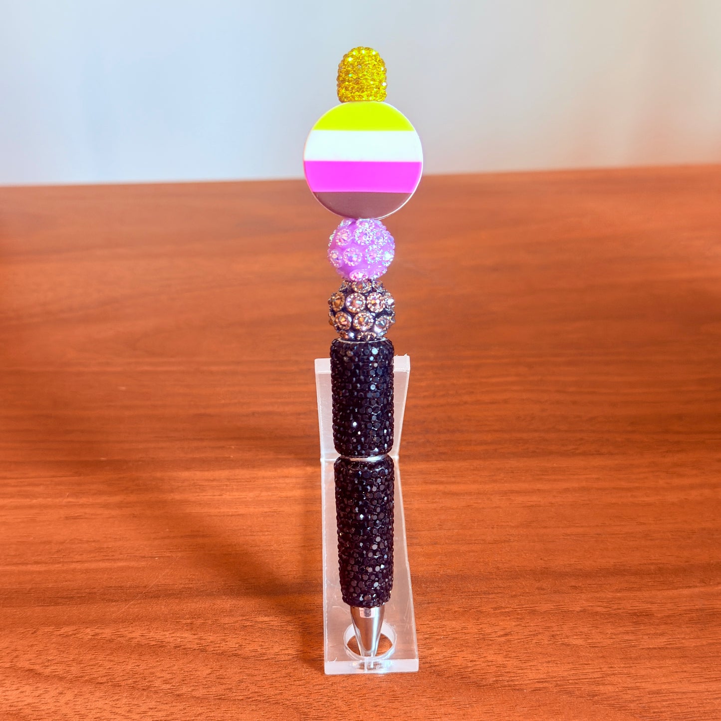 Nonbinary Pride Rhinestone Beaded Pen | Super Sparkly Retractable Pen