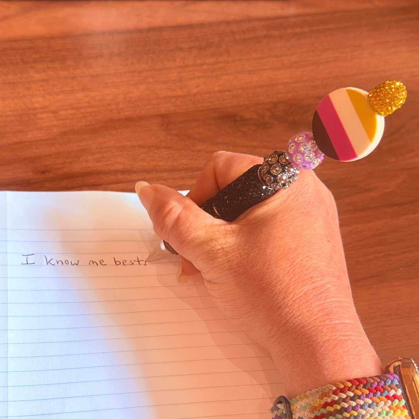 Nonbinary Pride Rhinestone Beaded Pen | Super Sparkly Retractable Pen