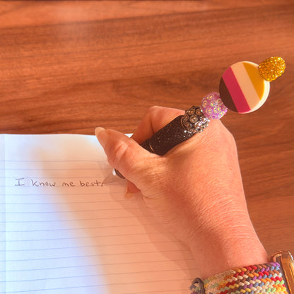 Nonbinary Pride Rhinestone Beaded Pen | Super Sparkly Retractable Pen