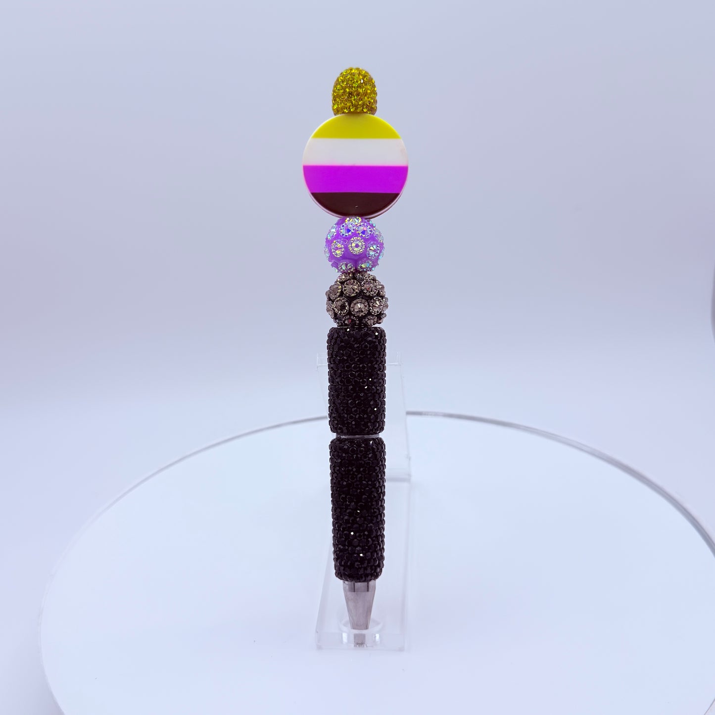 Nonbinary Pride Rhinestone Beaded Pen | Super Sparkly Retractable Pen