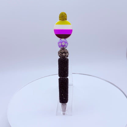 Nonbinary Pride Rhinestone Beaded Pen | Super Sparkly Retractable Pen