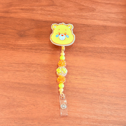 Orange Happy Bear Interchangeable Beaded Badge Reel, Emoji ID Holder, Rhinestone Acrylic Beads (Copy)