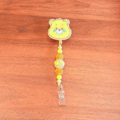 Orange Happy Bear Interchangeable Beaded Badge Reel, Emoji ID Holder, Rhinestone Acrylic Beads (Copy)