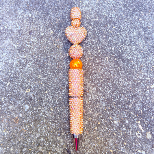 Orange Rhinestone Bling Beaded Pen - Glam Stationery