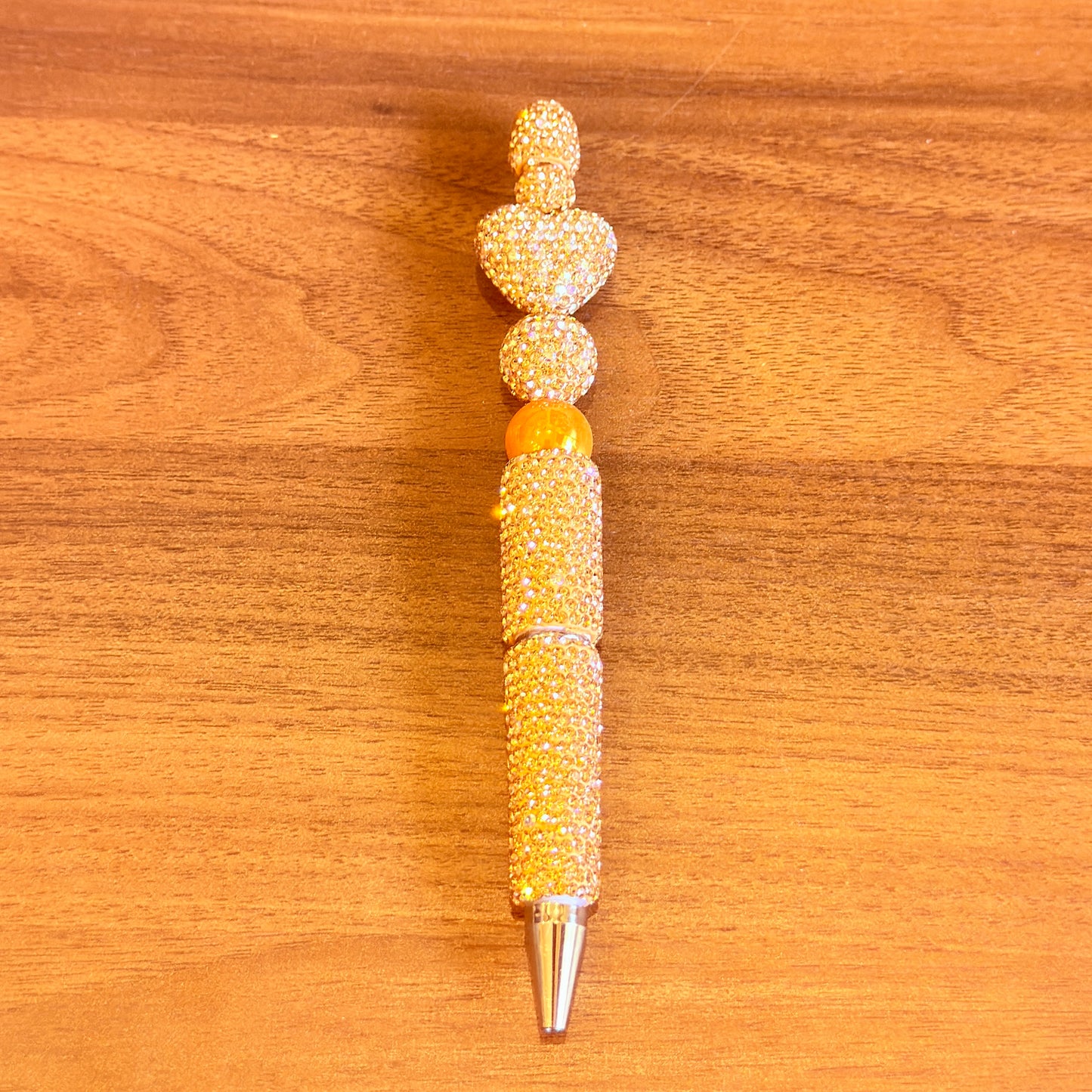 Orange Rhinestone Bling Beaded Pen - Glam Stationery