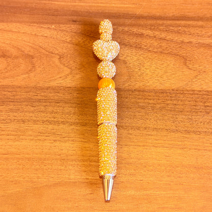 Orange Rhinestone Bling Beaded Pen - Glam Stationery