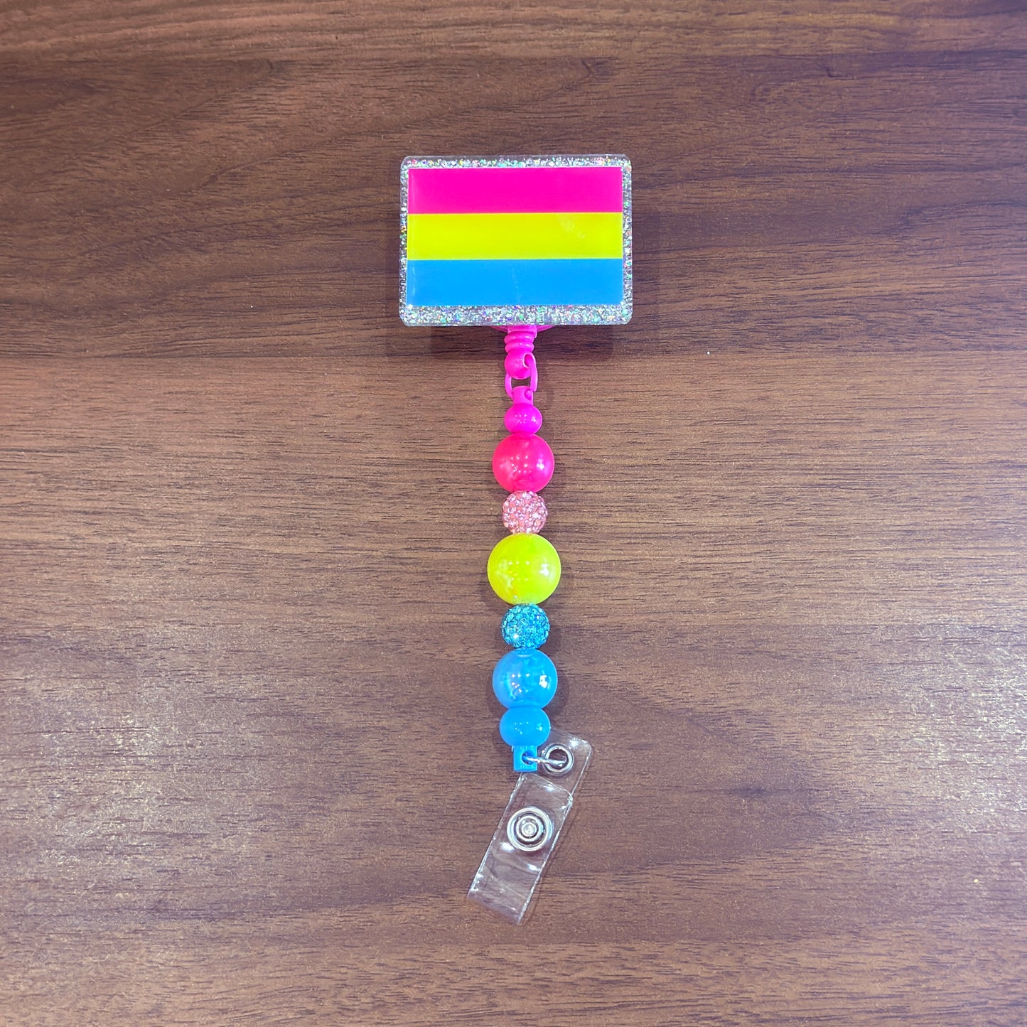 Pansexual Pride Acrylic Beaded Badge Reel - LGBT Interchangeable ID Clip