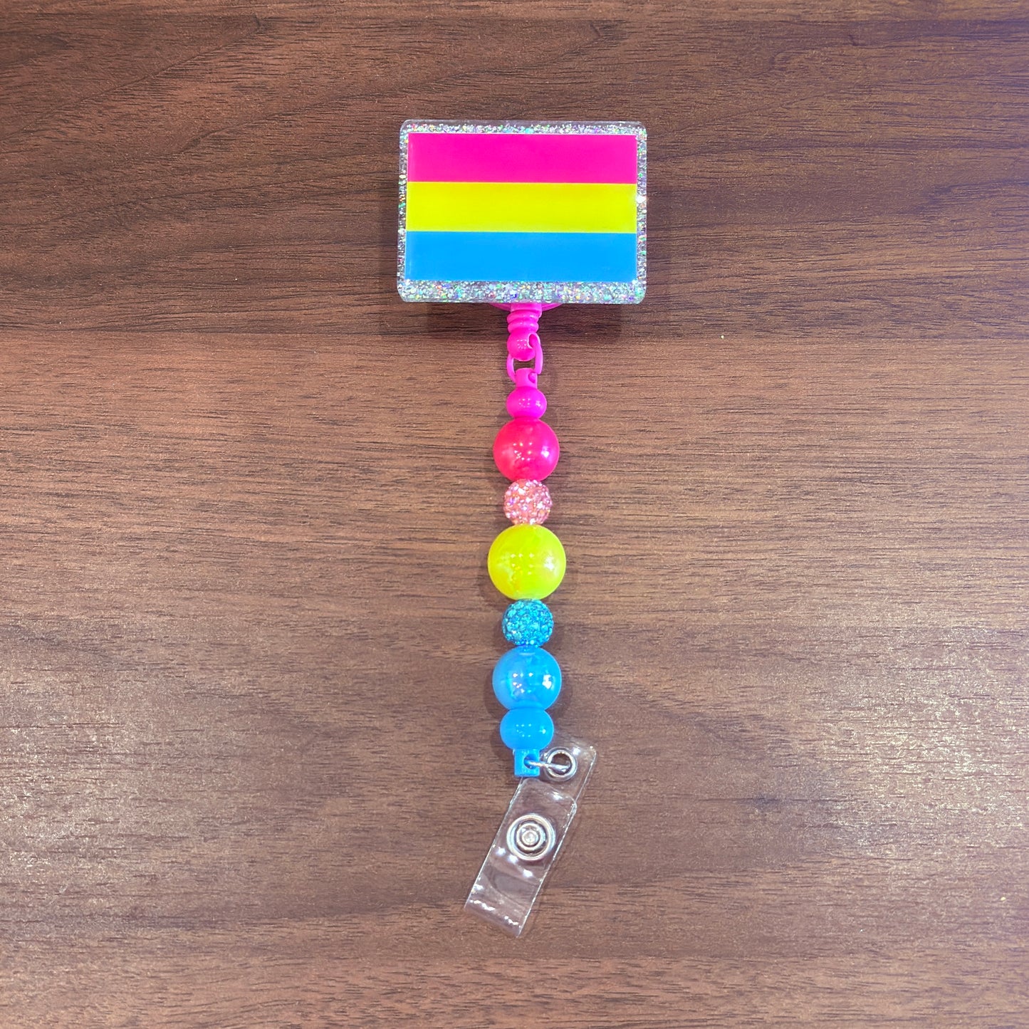 Pansexual Pride Acrylic Beaded Badge Reel - LGBT Interchangeable ID Clip