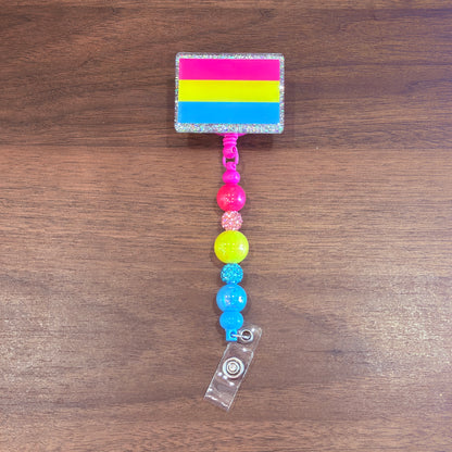 Pansexual Pride Acrylic Beaded Badge Reel - LGBT Interchangeable ID Clip