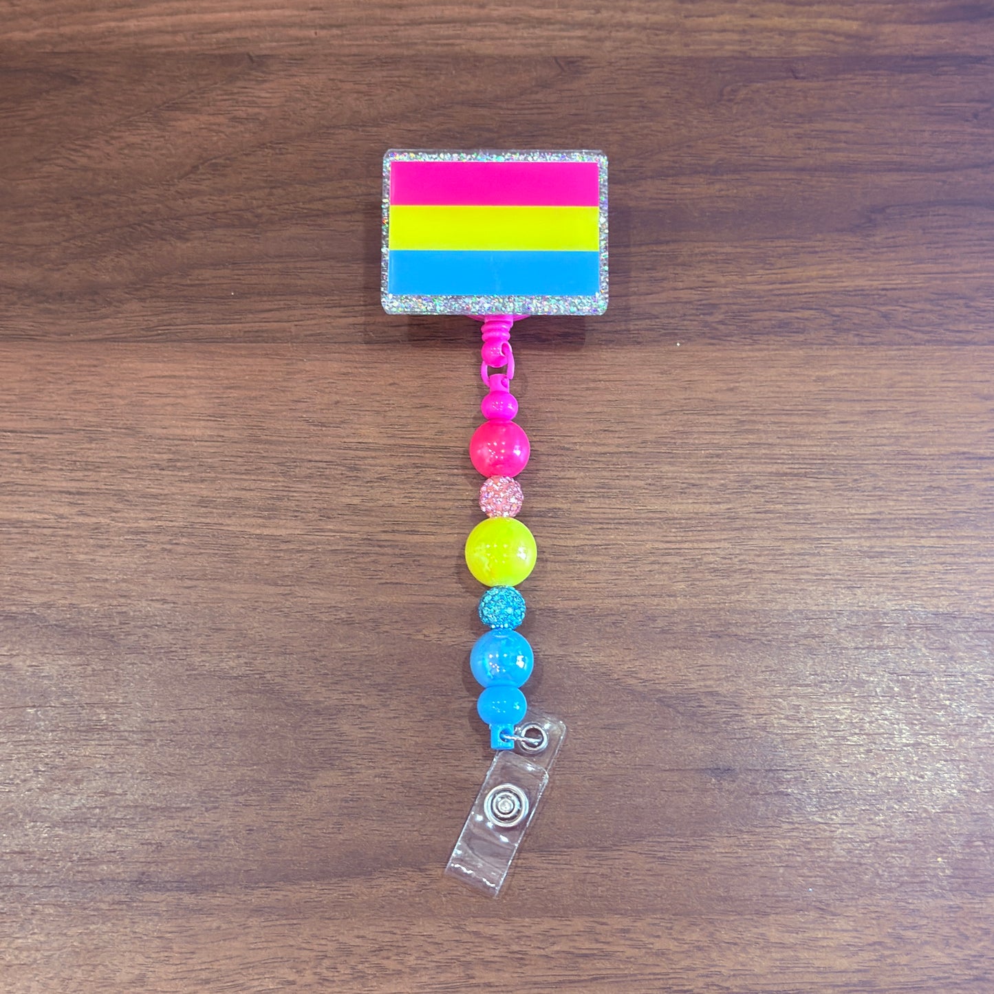 Pansexual Pride Acrylic Beaded Badge Reel - LGBT Interchangeable ID Clip