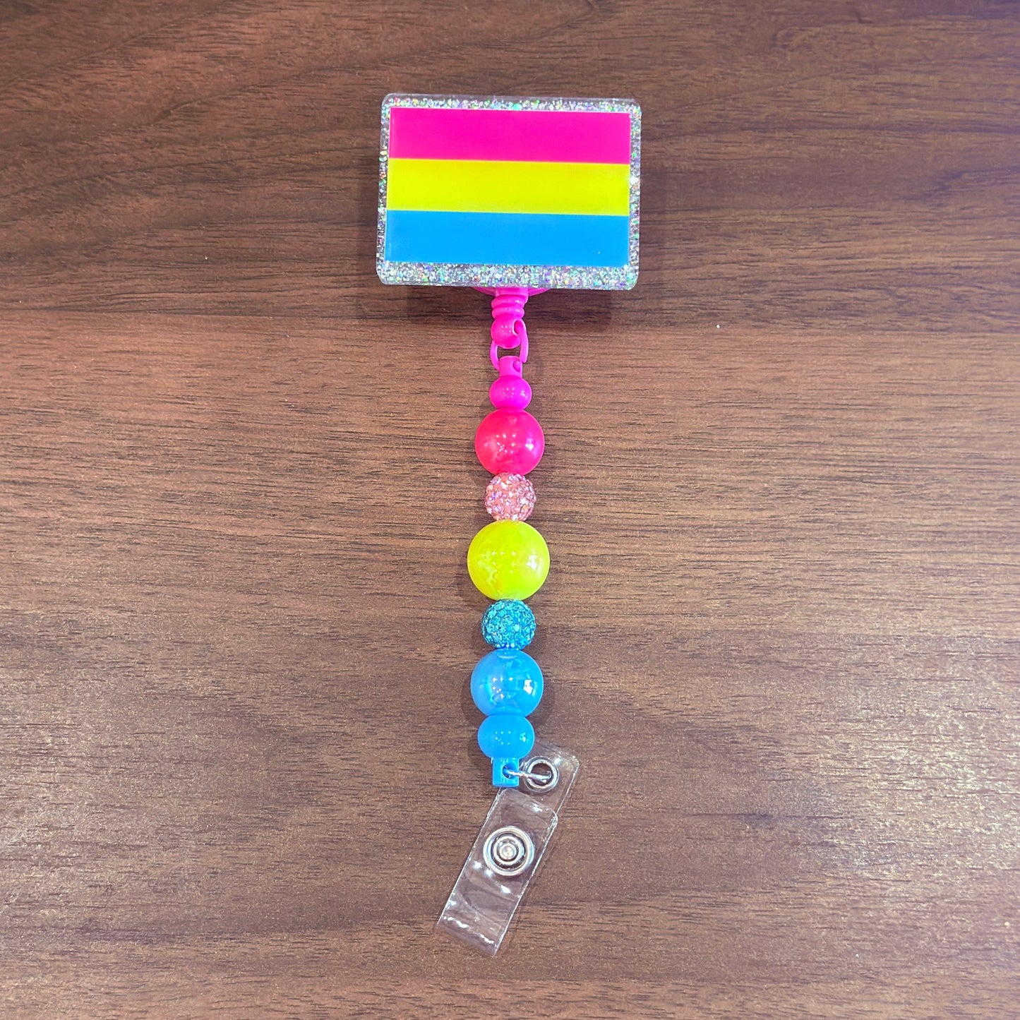 Pansexual Pride Acrylic Beaded Badge Reel - LGBT Interchangeable ID Clip