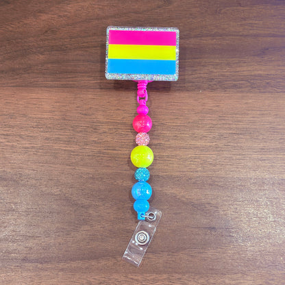 Pansexual Pride Acrylic Beaded Badge Reel - LGBT Interchangeable ID Clip