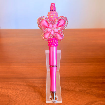 Pink Rhinestone Butterfly Beaded Pen - Sparkly Desk Accessory