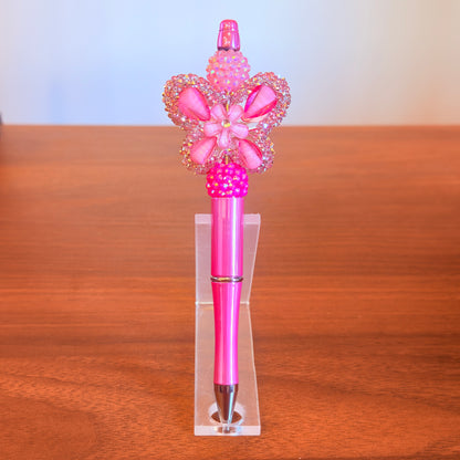 Pink Rhinestone Butterfly Beaded Pen - Sparkly Desk Accessory