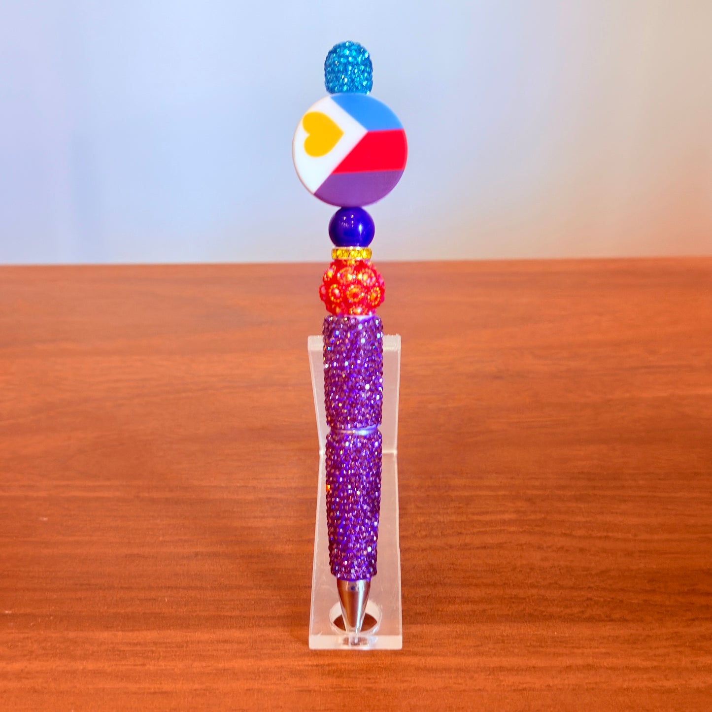 Polyamory Pride Rhinestone Beaded Pen | Super Sparkly Retractable Pen