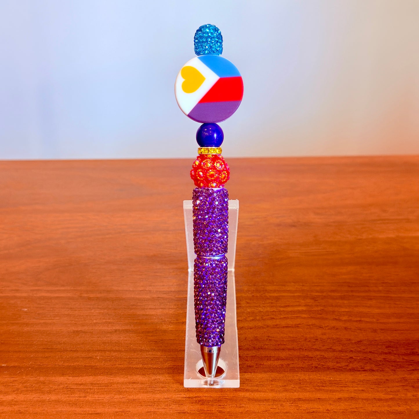 Polyamory Pride Rhinestone Beaded Pen | Super Sparkly Retractable Pen