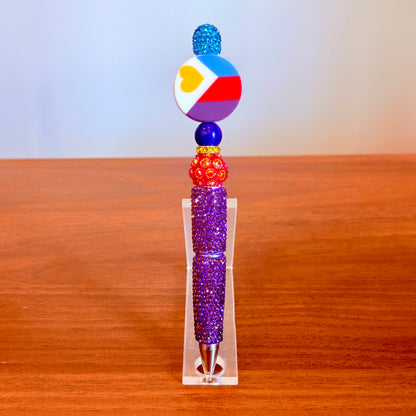 Polyamory Pride Rhinestone Beaded Pen | Super Sparkly Retractable Pen