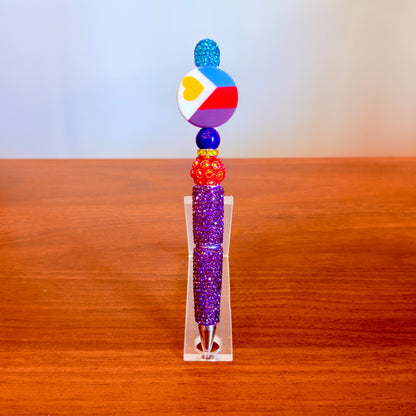 Polyamory Pride Rhinestone Beaded Pen | Super Sparkly Retractable Pen