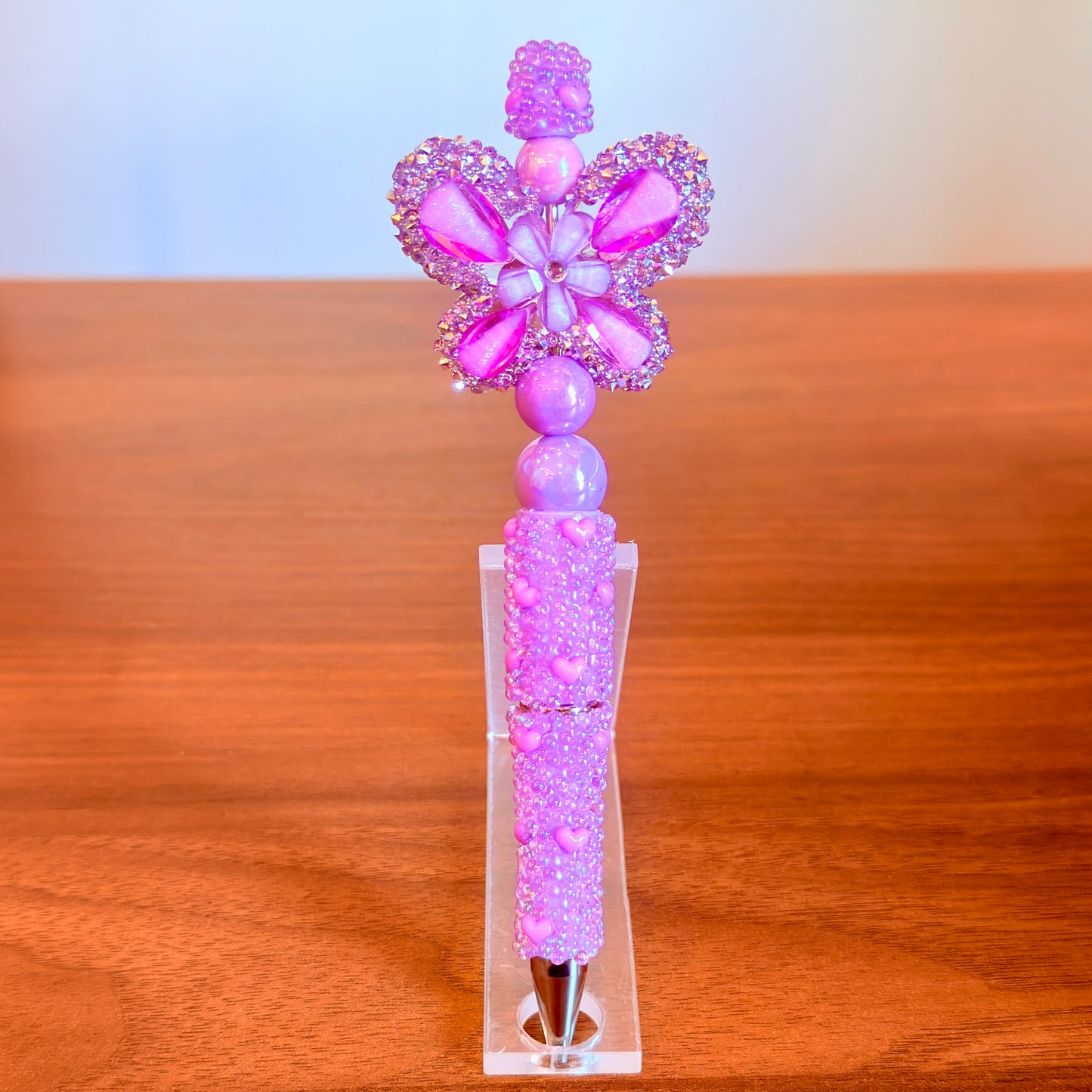 Purple Rhinestone Butterfly Beaded Pen - Sparkly Desk Accessory