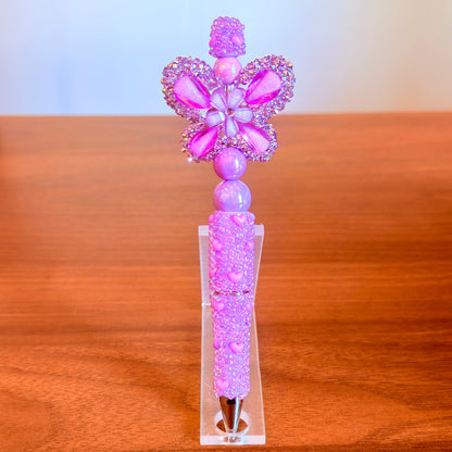 Purple Rhinestone Butterfly Beaded Pen - Sparkly Desk Accessory