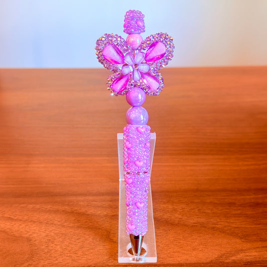 Purple Rhinestone Butterfly Beaded Pen - Sparkly Desk Accessory